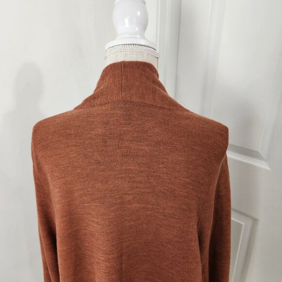 Eileen Fisher Cardigan Womens 2X Rust Merino Wool Open Thin Fine Neutral Boho - Picture 5 of 12